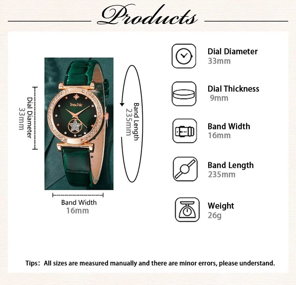 Green Quartz Watch Women Ring