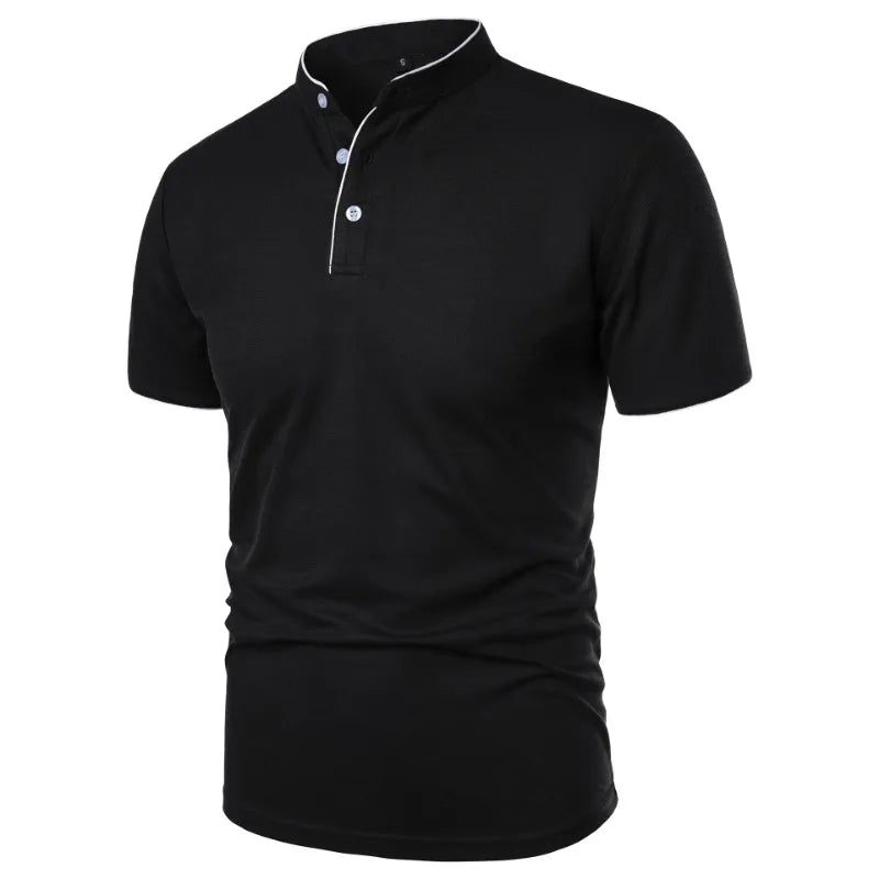 Summer Men's Short Sleeve Collar Tshirts New Solid Color Casual Polo Shirt Trendy Breathable Loose Basic Splice Top