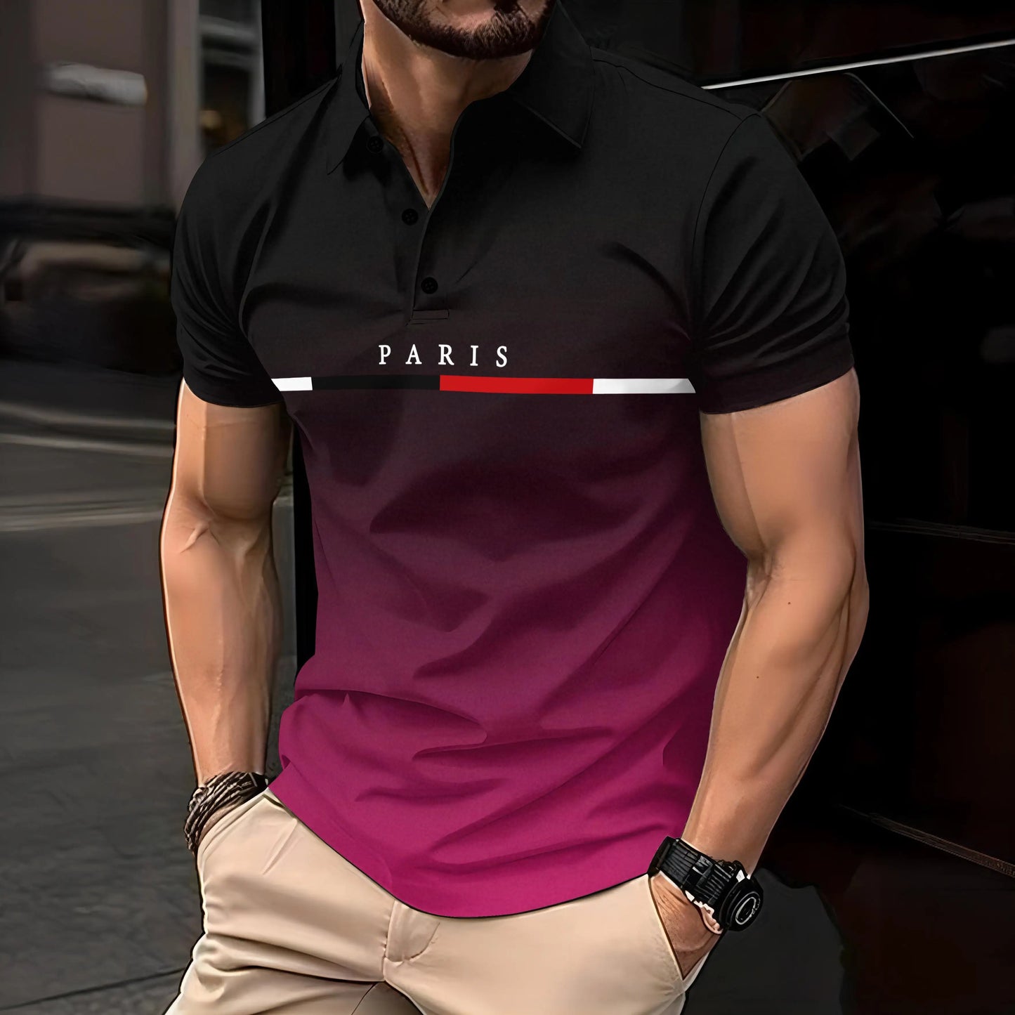 Fashion Paris Men's Polo T Shirt Summer Print Short Sleeve Golf Wear Casual Buttons Pullover T-Shirts Male Oversized Clothing