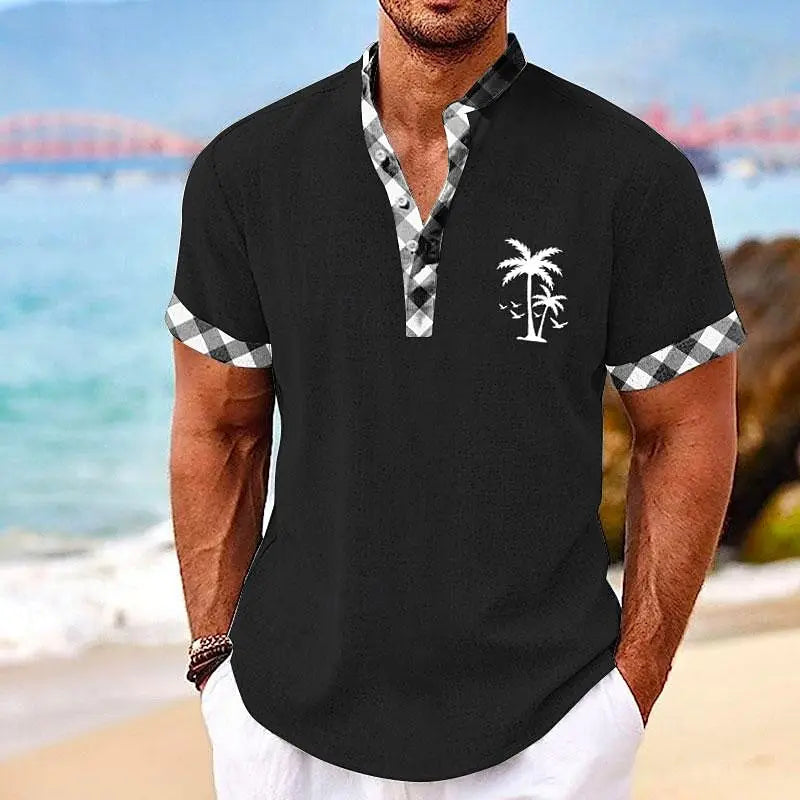 camisa e rupa masculina  3D Print Henley Shirts Men's Casual Oversized Button Stand Collar Short Sleeve T Shirt Tees Tops Man Clothing