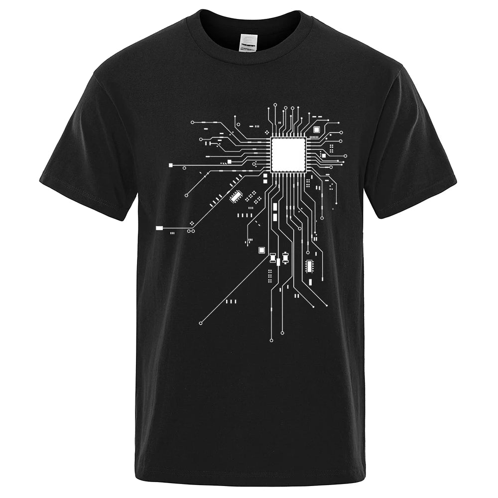 CPU Processor Circuit Diagram T Shirt Men Summer Cotton T-shirt Men's Funny Tops Fashion Tees Homme Brand Unisex Clothes C99