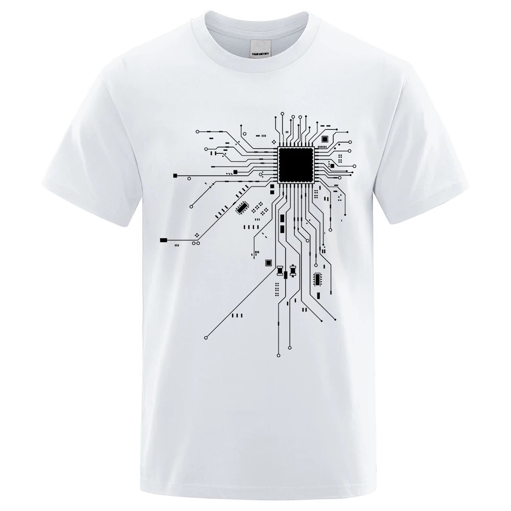 CPU Processor Circuit Diagram T Shirt Men Summer Cotton T-shirt Men's Funny Tops Fashion Tees Homme Brand Unisex Clothes C99