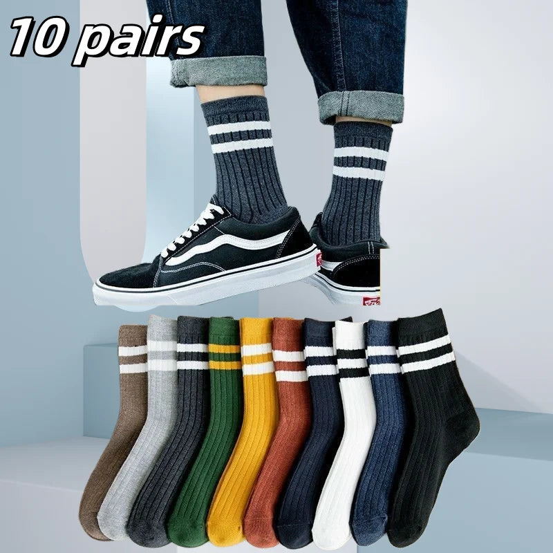 10pairs Breathable Cotton Sports Stockings Men Bamboo Fiber Autumn and Winter Men Socks Sweat Absorption Deodorant Business Sox