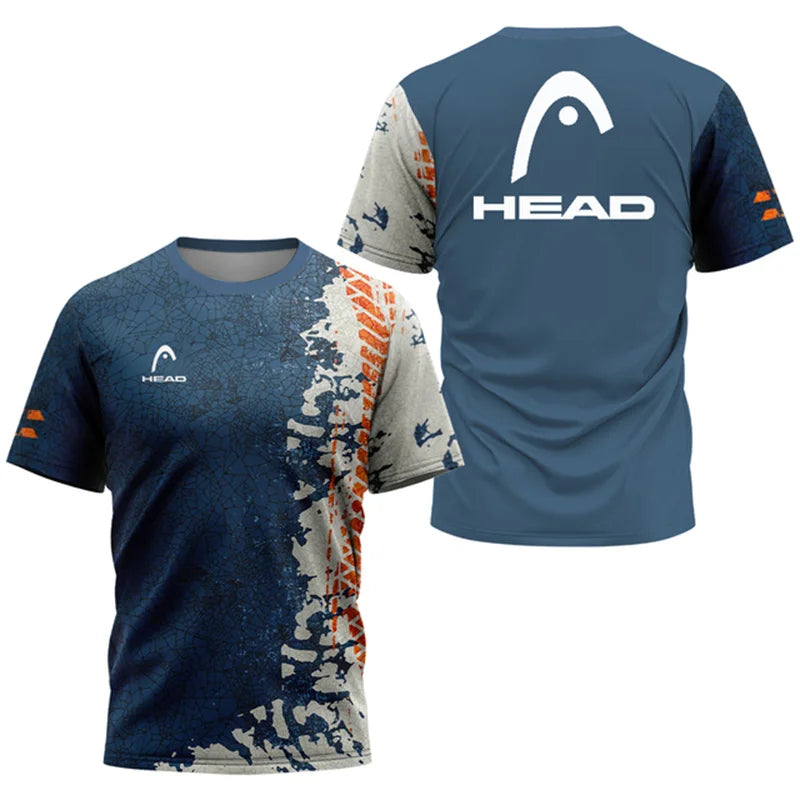 2024 New Men's Sport T-shirt Summer Leisure Short Sleeve Head Badminton Table Tennis Training Breathable Quick Drying O-Neck Top