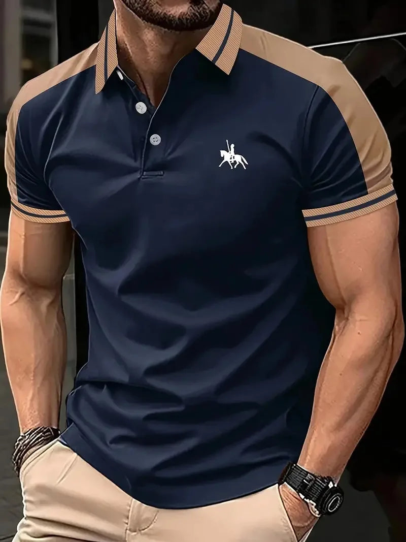 Summer new style fashion business casual short-sleeved Polo shirt men's trend high quality printed lapel color matching T-shirt