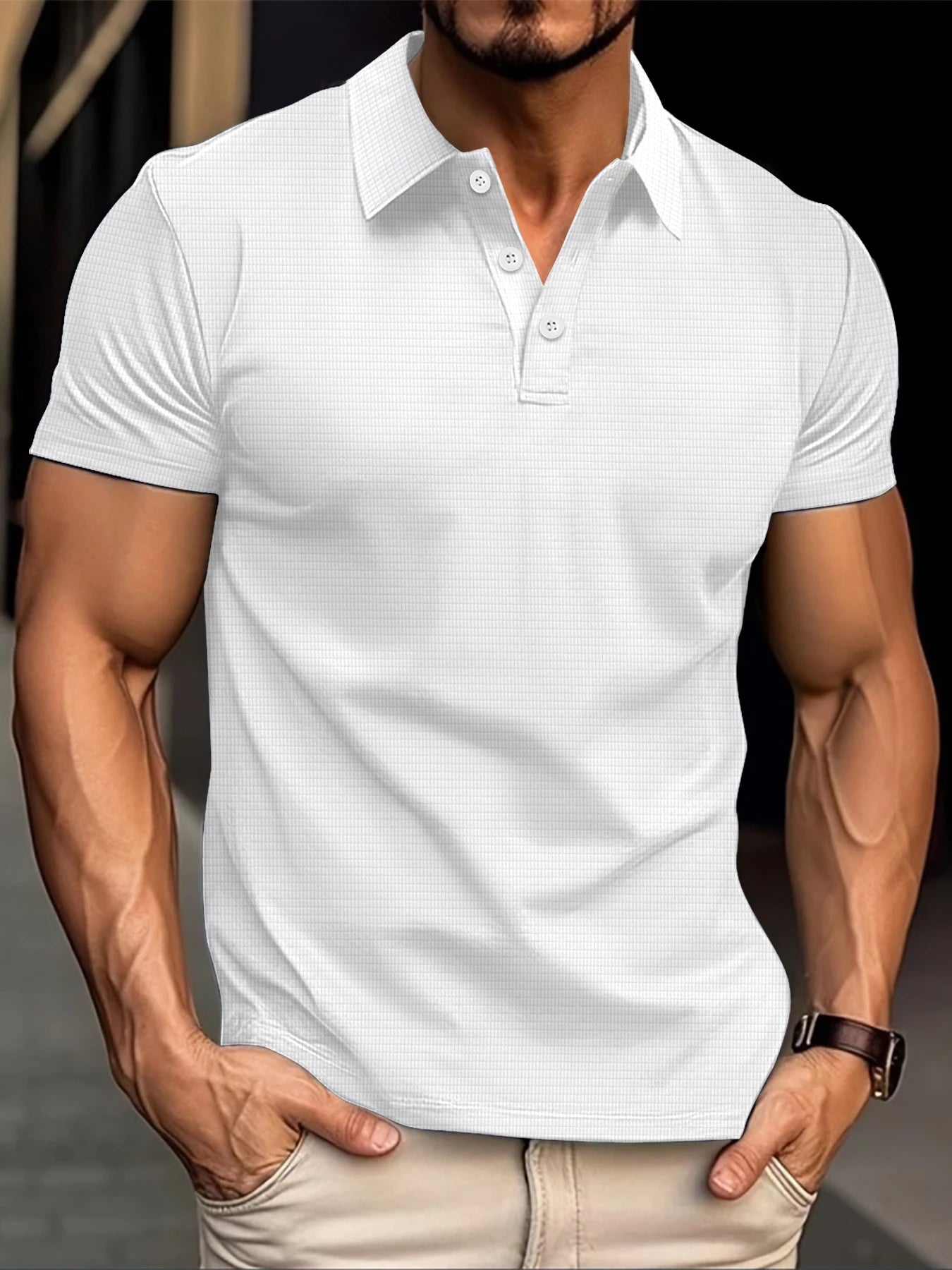 New men's short sleeve T-shirt summer solid color lapel polo shirt men breathable street clothing POPL shirt