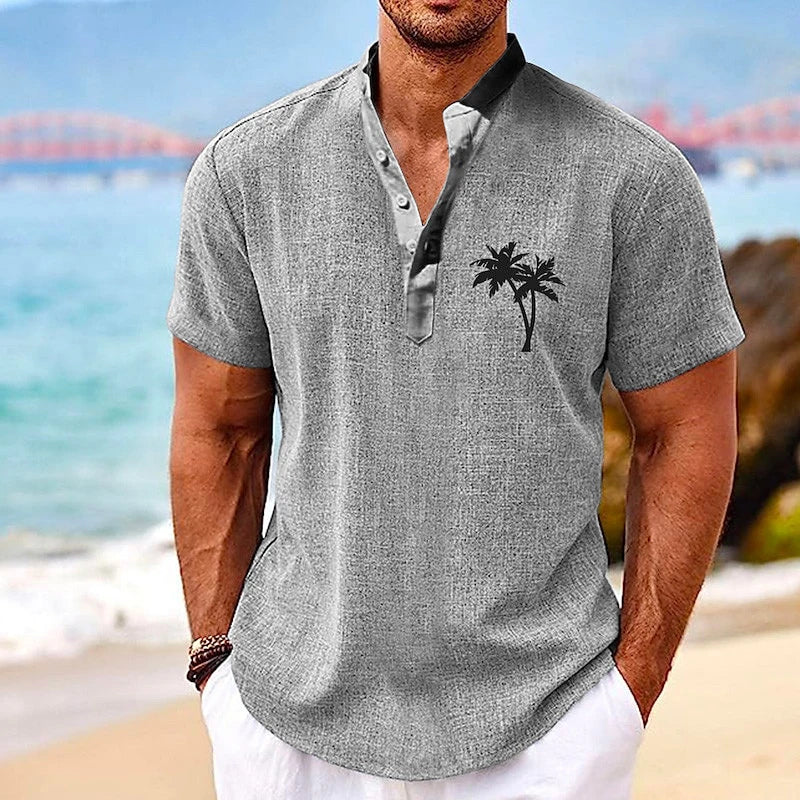 camisa e rupa masculina  3D Print Henley Shirts Men's Casual Oversized Button Stand Collar Short Sleeve T Shirt Tees Tops Man Clothing