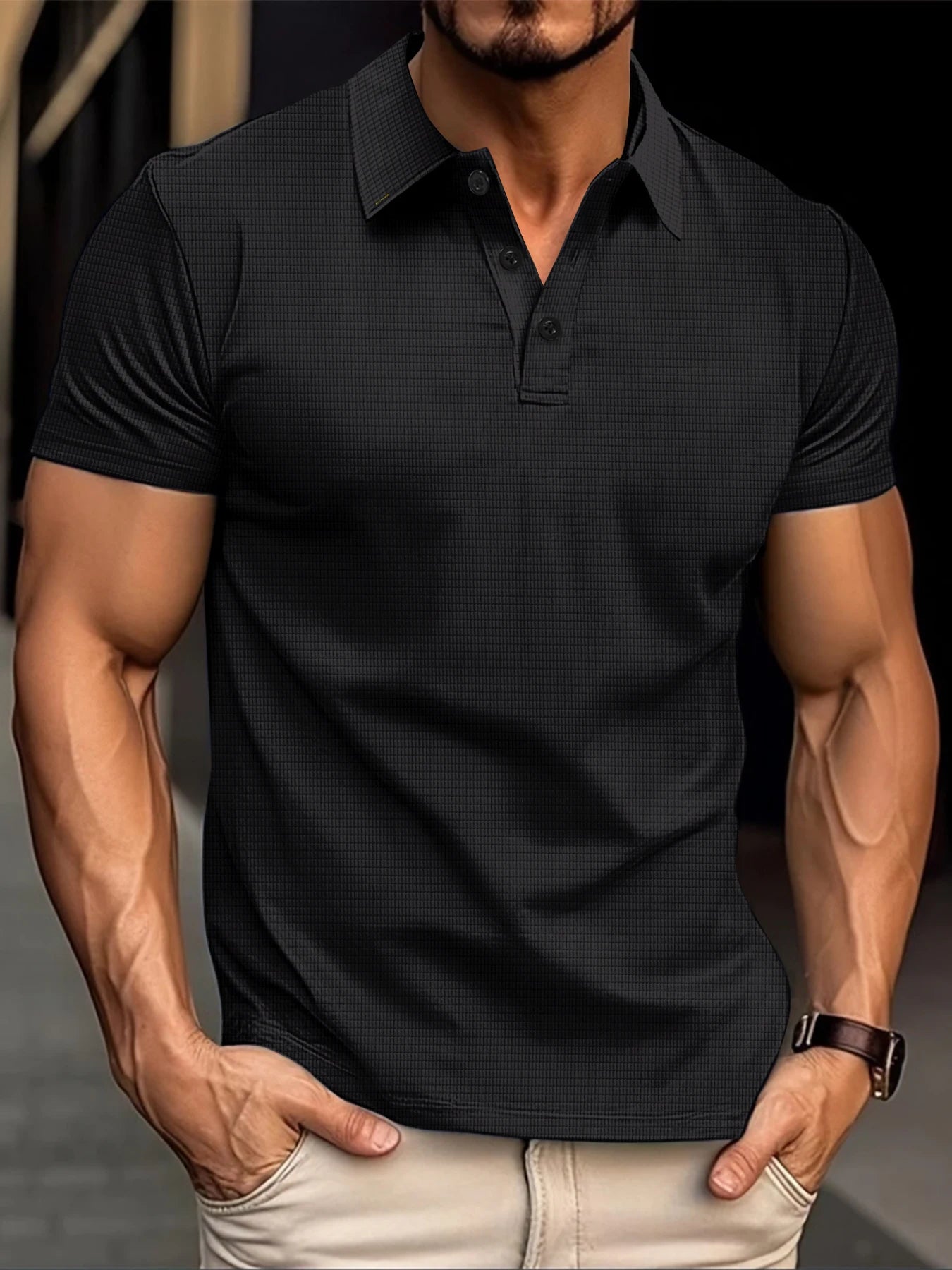 New men's short sleeve T-shirt summer solid color lapel polo shirt men breathable street clothing POPL shirt