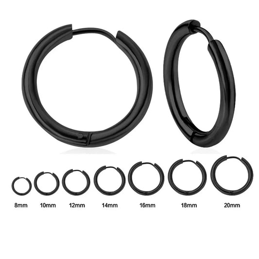 Men's Simple Hoops Earrings Black Color Stainless Steel Clip Earring for Men Women Rock Hiphop Circle Ear Piercing Jewelry