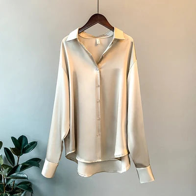 Office Lady Long Sleeve blouse Women Autumn 2023 Overshirt Satin Femal Clothing Elegant Korean Style Luxury Designer Blouse