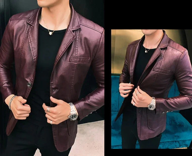 Blazer and Jacket Style Male Leather Blazer Single Breasted Spring Clothes Men's Suit Jackets