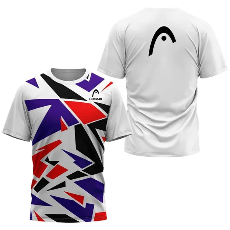 2024 New Men's Sport T-shirt Summer Leisure Short Sleeve Head Badminton Table Tennis Training Breathable Quick Drying O-Neck Top