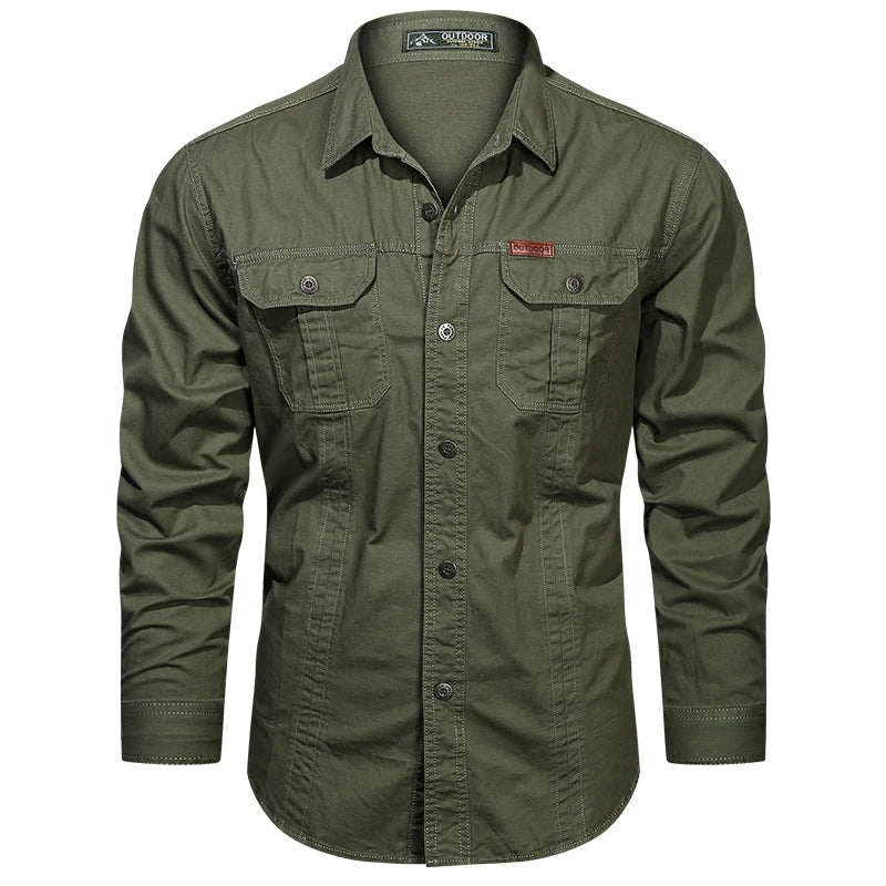 2024 Spring Cotton Cargo Shirt for Men Long Sleeve Multi-Pocket Shirts Outdoor Casual Colthing High Quality Militar Overshirt