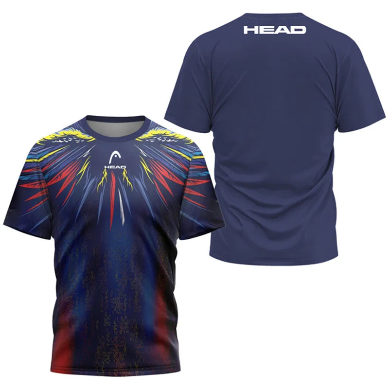 2024 New Men's Sport T-shirt Summer Leisure Short Sleeve Head Badminton Table Tennis Training Breathable Quick Drying O-Neck Top