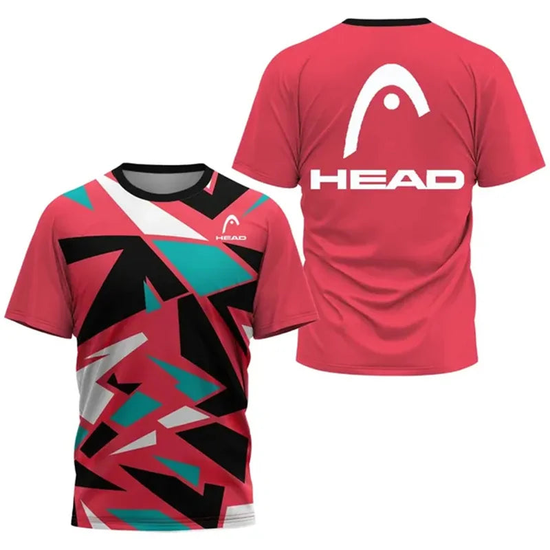 2024 New Men's Sport T-shirt Summer Leisure Short Sleeve Head Badminton Table Tennis Training Breathable Quick Drying O-Neck Top