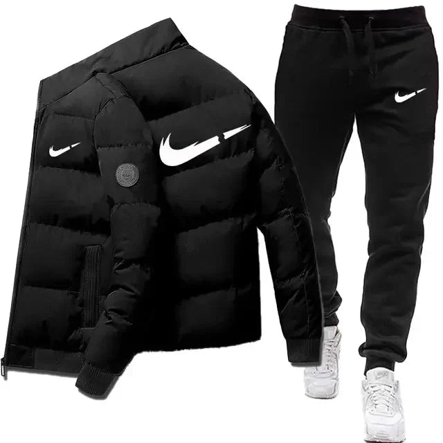 2024 Winter Casual Men's Warm Jacket Set Letter Printed Fashion Jacket + Sweatpants 2-piece Set