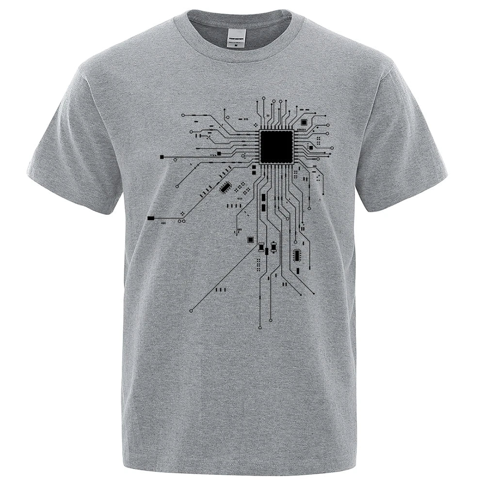 CPU Processor Circuit Diagram T Shirt Men Summer Cotton T-shirt Men's Funny Tops Fashion Tees Homme Brand Unisex Clothes C99