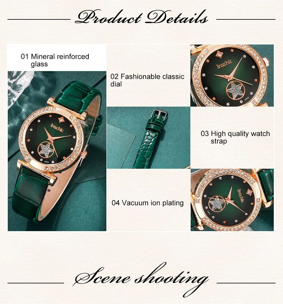 Green Quartz Watch Women Ring