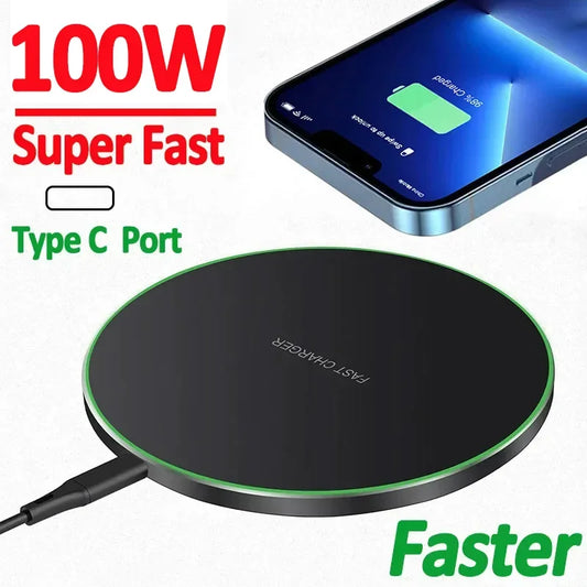 100W Fast Wireless Charger Pad For iPhone 16 - 12  X Pro Max 8 Samsung Galaxy S23 Xiaomi Wireless Charging Station Chargers