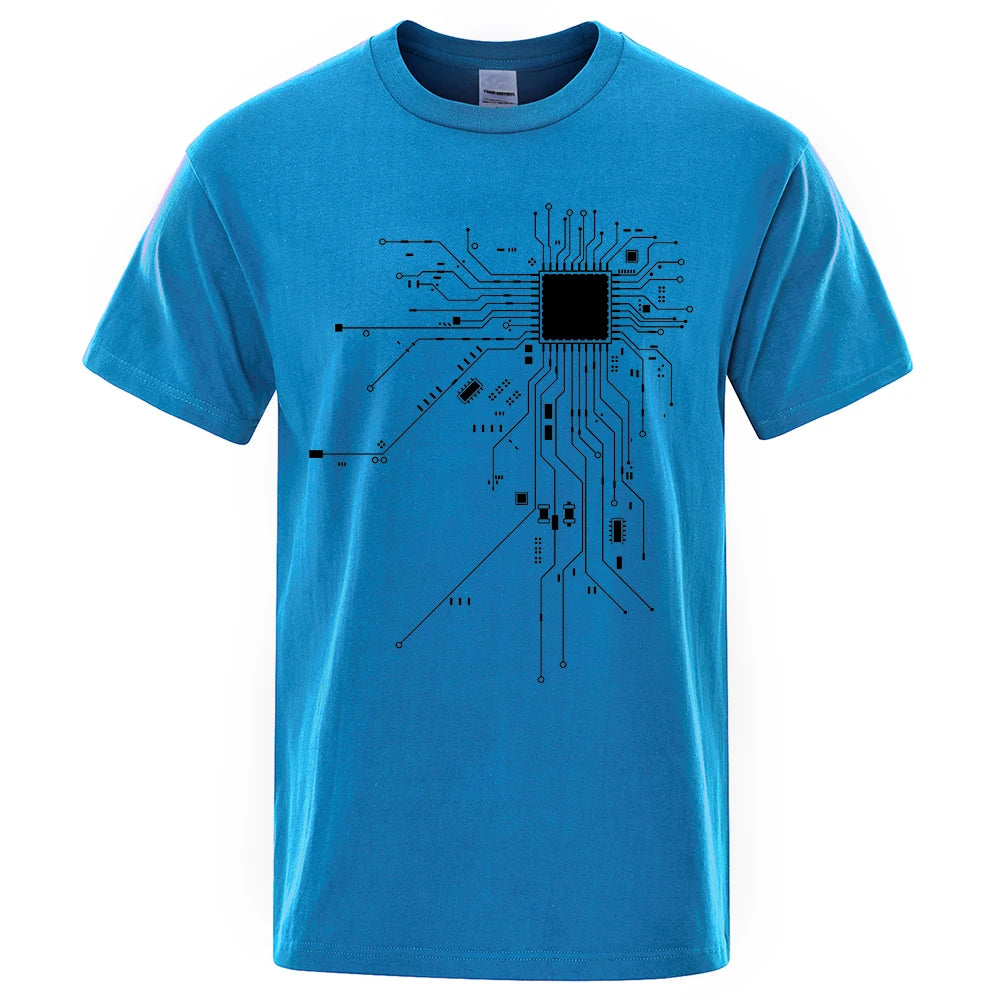 CPU Processor Circuit Diagram T Shirt Men Summer Cotton T-shirt Men's Funny Tops Fashion Tees Homme Brand Unisex Clothes C99