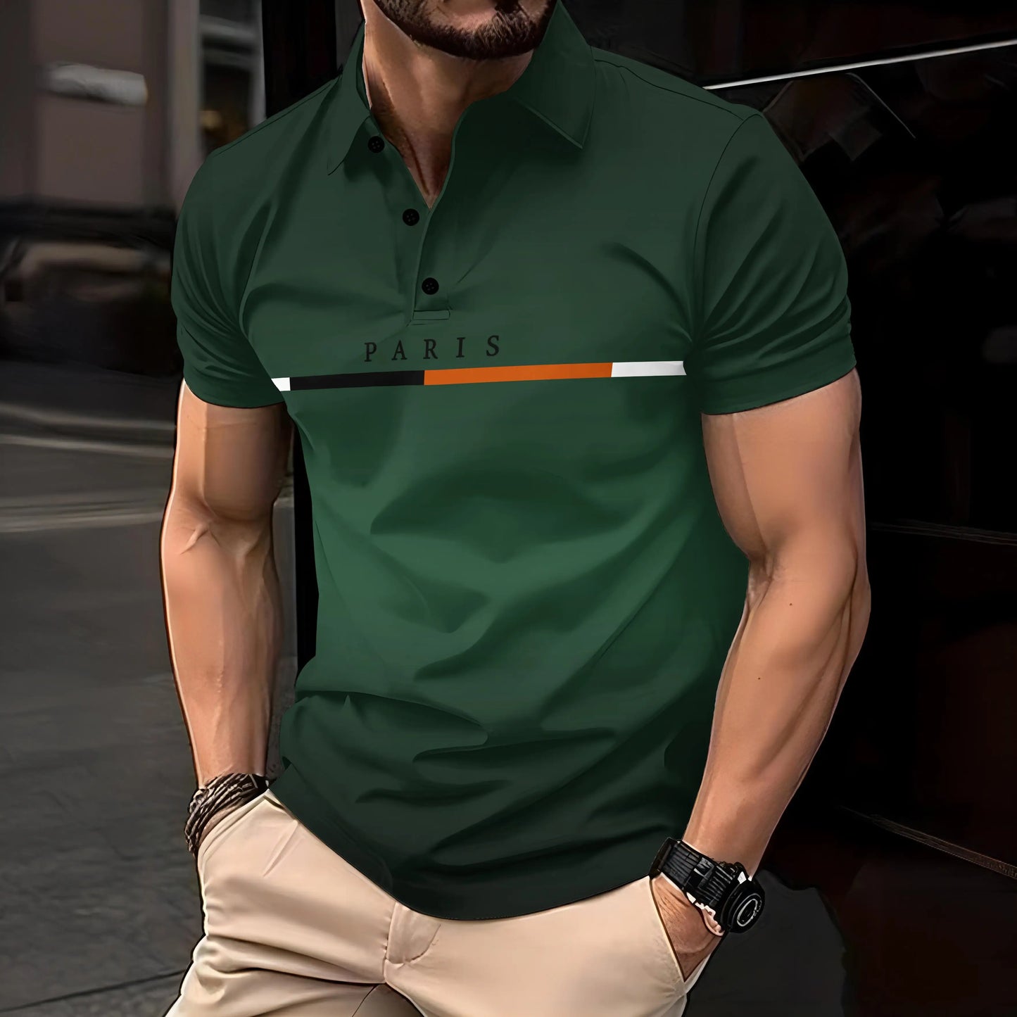 Fashion Paris Men's Polo T Shirt Summer Print Short Sleeve Golf Wear Casual Buttons Pullover T-Shirts Male Oversized Clothing