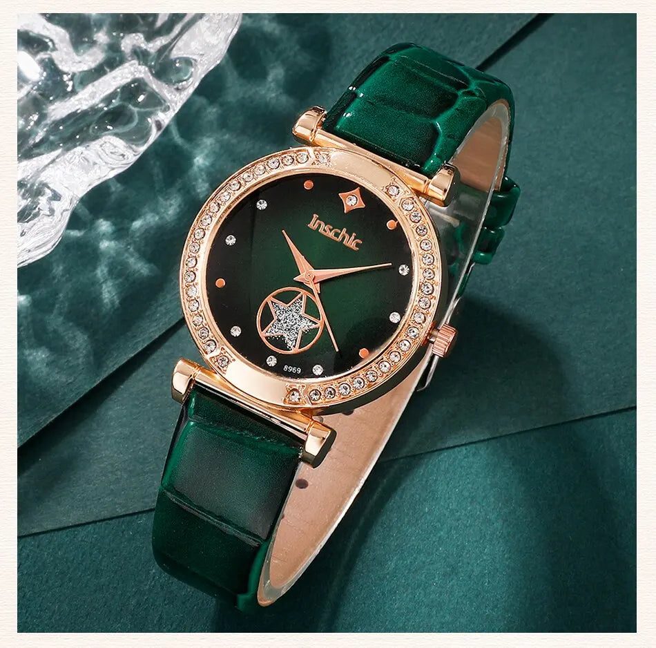 Green Quartz Watch Women Ring