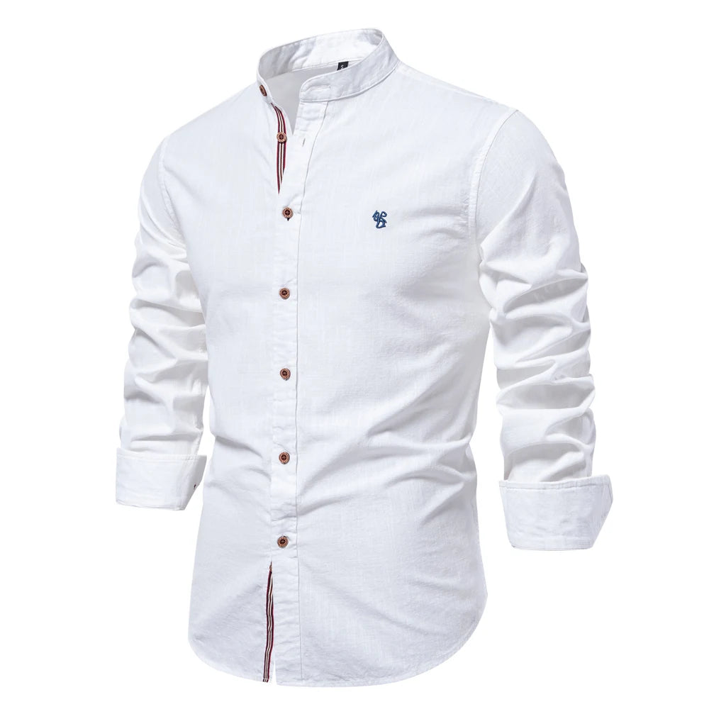 Cotton Social Shirt Men Solid Color Long Sleeve