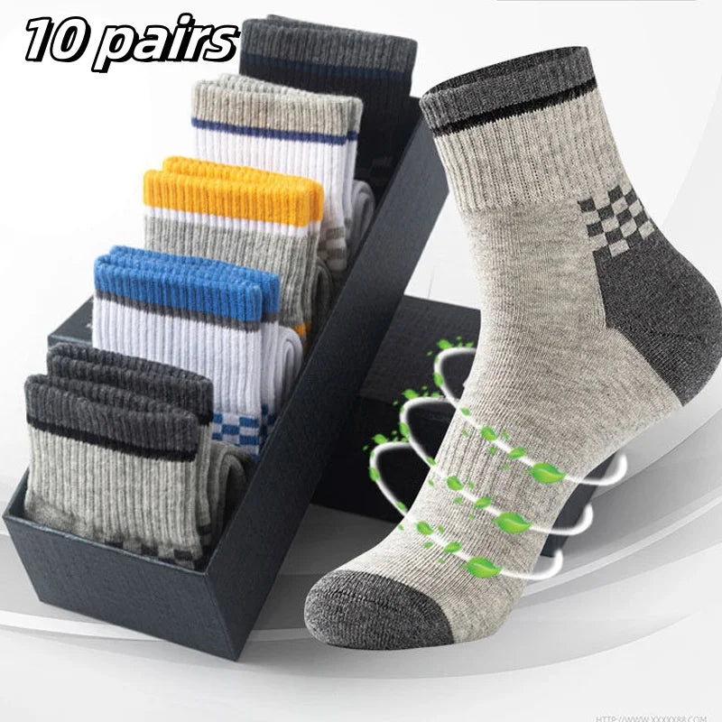 10pairs Breathable Cotton Sports Stockings Men Bamboo Fiber Autumn and Winter Men Socks Sweat Absorption Deodorant Business Sox