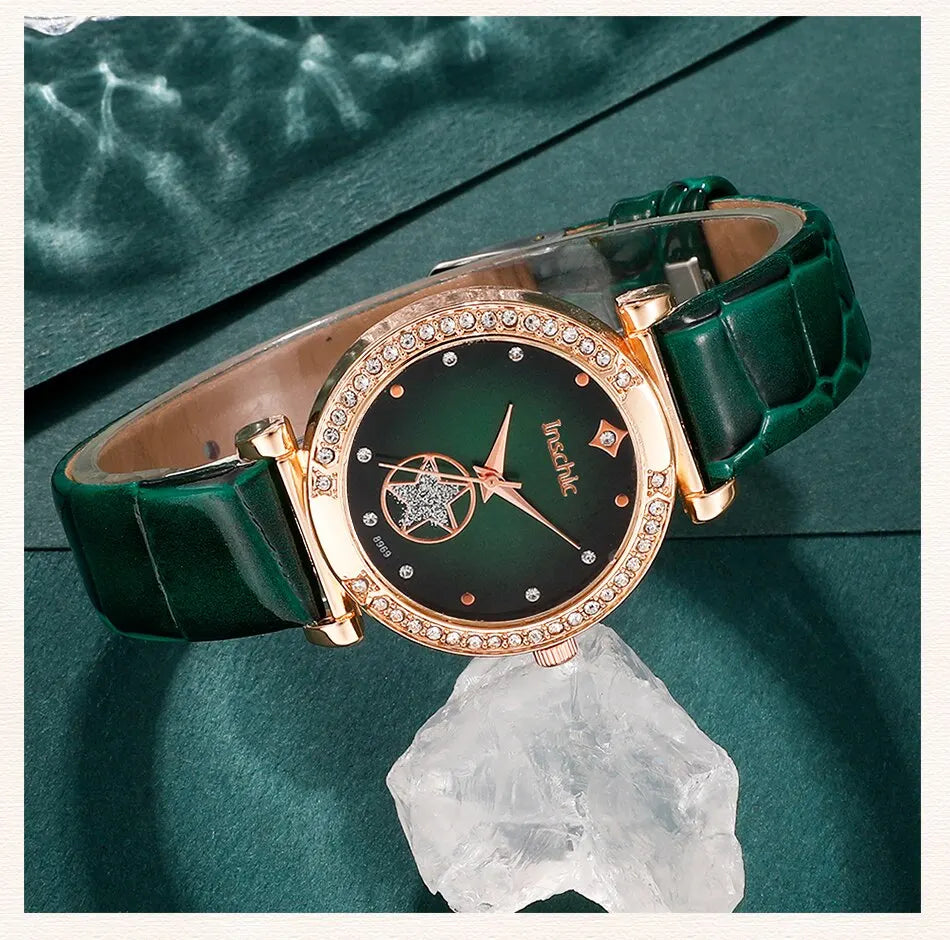 Green Quartz Watch Women Ring