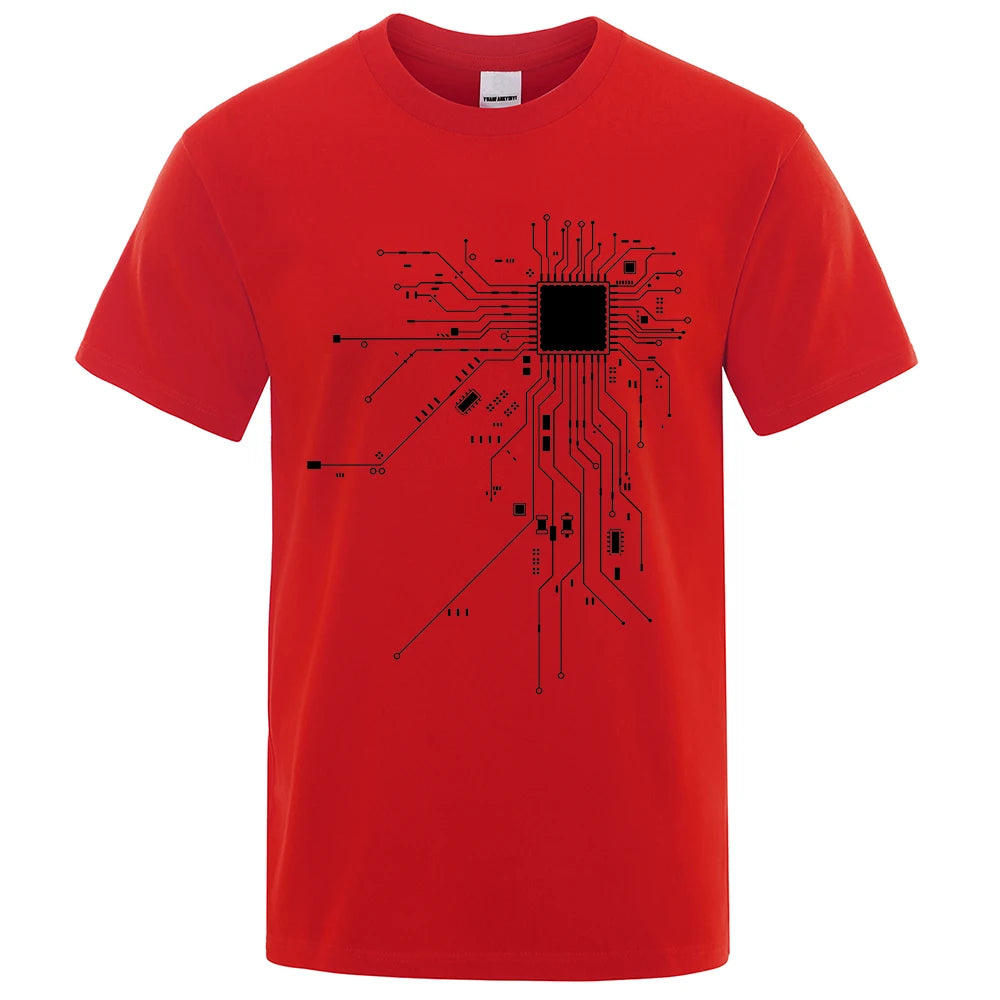 CPU Processor Circuit Diagram T Shirt Men Summer Cotton T-shirt Men's Funny Tops Fashion Tees Homme Brand Unisex Clothes C99