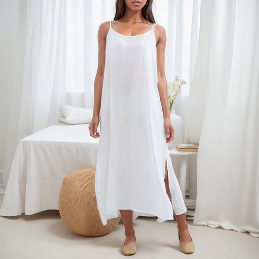 ruopa ferminino Thin Solid Color Loose Tank Top Summer Strap Dress