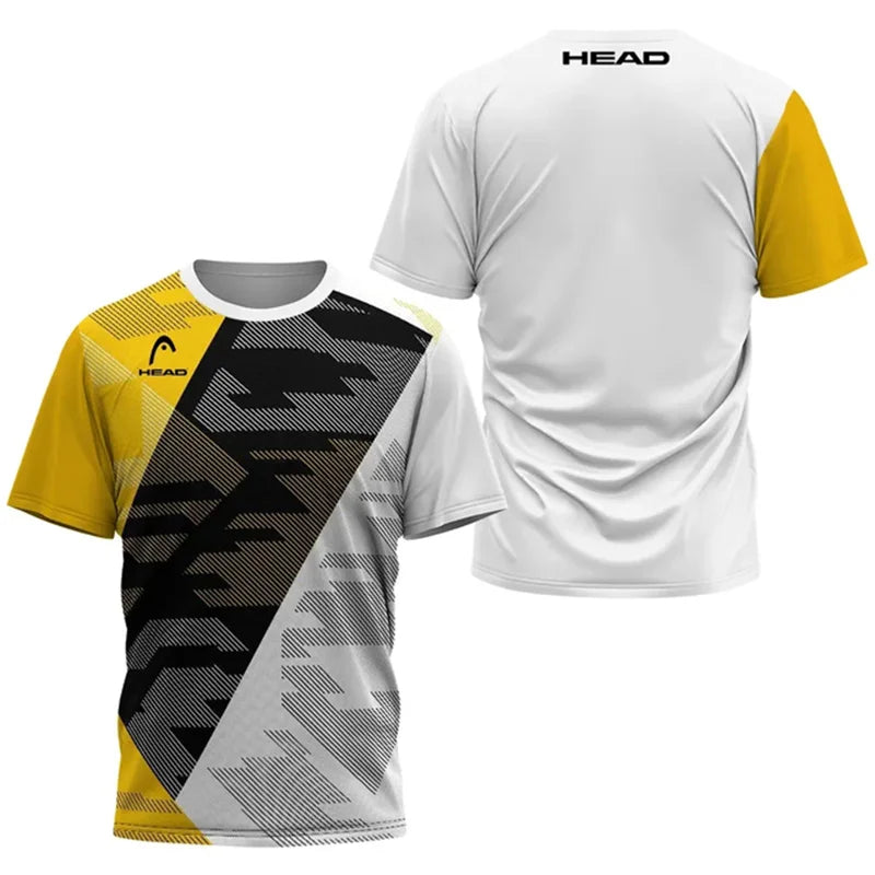 2024 New Men's Sport T-shirt Summer Leisure Short Sleeve Head Badminton Table Tennis Training Breathable Quick Drying O-Neck Top