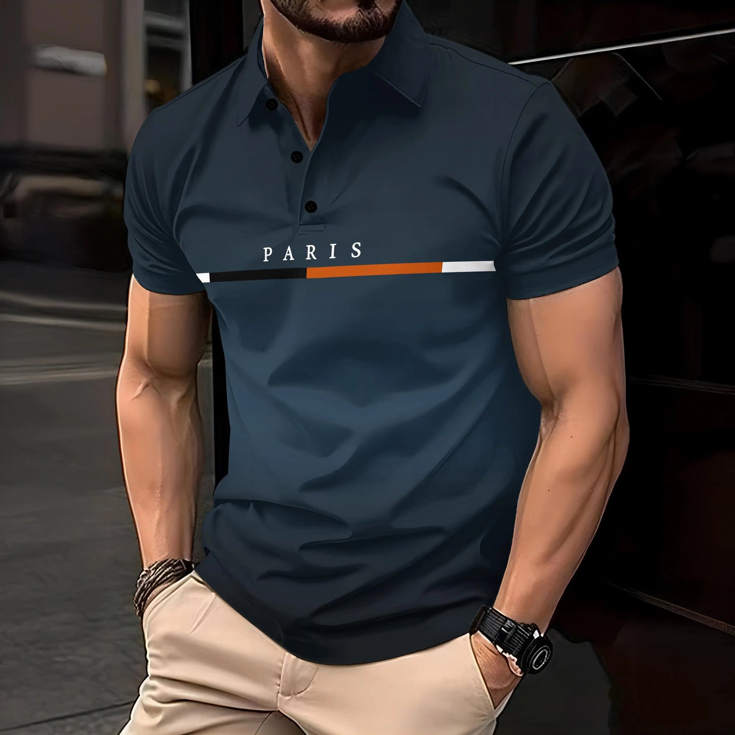 Fashion Paris Men's Polo T Shirt Summer Print Short Sleeve Golf Wear Casual Buttons Pullover T-Shirts Male Oversized Clothing