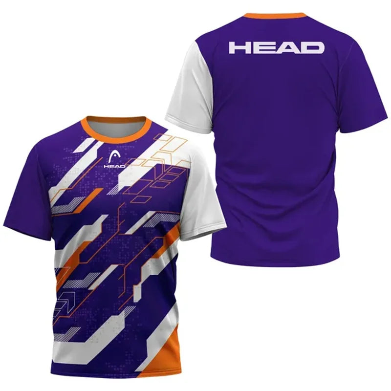 2024 New Men's Sport T-shirt Summer Leisure Short Sleeve Head Badminton Table Tennis Training Breathable Quick Drying O-Neck Top