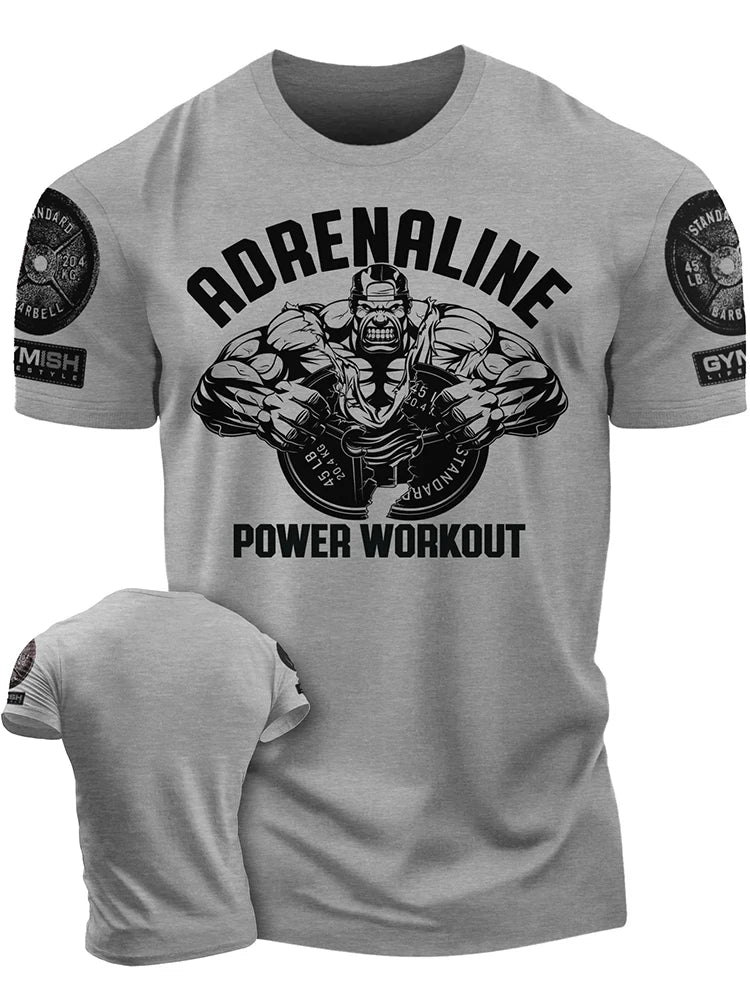 3D Printing Adrenaline Power Workoout Gym T-Shirt High Quality Cotton Casual Men's Short Sleeves Top Muscle Man Tough Guy Tshirt