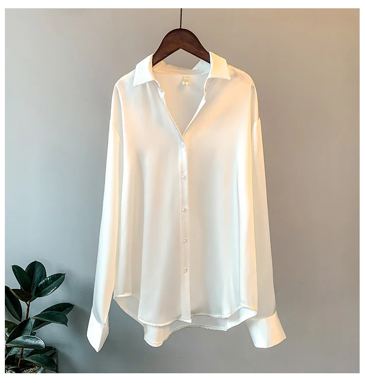 Office Lady Long Sleeve blouse Women Autumn 2023 Overshirt Satin Femal Clothing Elegant Korean Style Luxury Designer Blouse